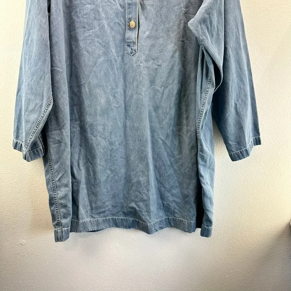 NWT J. Crew Popover Dress in Chambray Blue XXL Boho Prairie Coastal